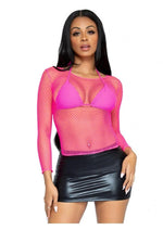 Load image into Gallery viewer, Leg Avenue Spandex Long Sleeved Industrial Net Shirt - Neon Pink/Pink - One Size
