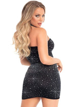 Load image into Gallery viewer, Leg Avenue Spandex Opaque Rhinestone Tube Dress and Matching Choker - Black - Medium