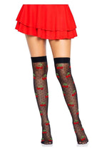 Load image into Gallery viewer, Leg Avenue Spandex Sheer Polka Dot Cherry Thigh Highs - Black/Red - One Size
