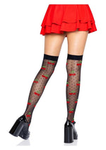Load image into Gallery viewer, Leg Avenue Spandex Sheer Polka Dot Cherry Thigh Highs
