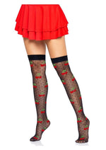 Load image into Gallery viewer, Leg Avenue Spandex Sheer Polka Dot Cherry Thigh Highs - Black/Red - One Size
