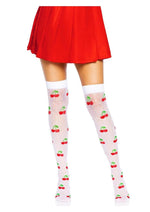 Load image into Gallery viewer, Leg Avenue Spandex Sheer Polka Dot Cherry Thigh Highs - Red/White - One Size
