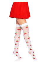 Load image into Gallery viewer, Leg Avenue Spandex Sheer Polka Dot Cherry Thigh Highs - Red/White - One Size
