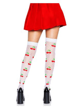 Load image into Gallery viewer, Leg Avenue Spandex Sheer Polka Dot Cherry Thigh Highs
