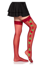 Load image into Gallery viewer, Leg Avenue Spandex Sheer Thigh Highs with Embroidered Rose Side Detail
