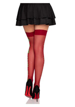 Load image into Gallery viewer, Leg Avenue Spandex Sheer Thigh Highs with Embroidered Rose Side Detail - Red - One Size
