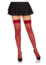 Load image into Gallery viewer, Leg Avenue Spandex Sheer Thigh Highs with Embroidered Rose Side Detail - Red - One Size
