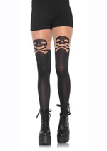 Load image into Gallery viewer, Leg Avenue Spandex Skull and Crossbone Pantyhose with Sheer Thigh Accent - Black/Nude - One Size
