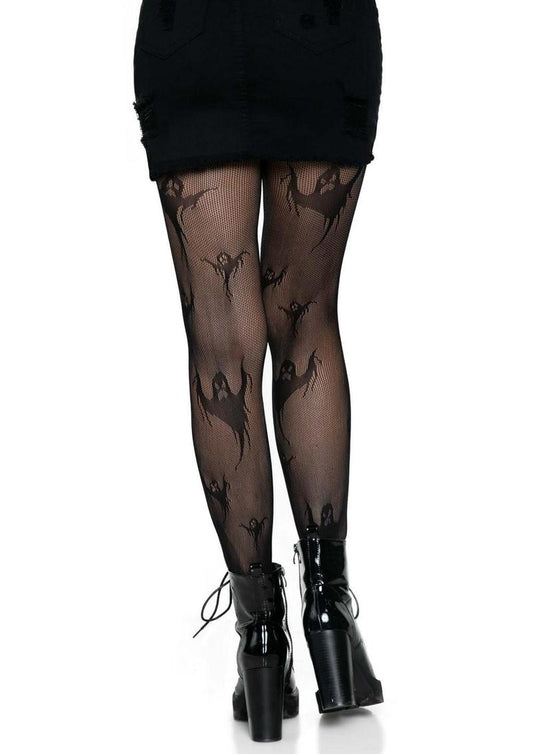 Leg Avenue Spooky Ghost Fishnet Tights - Black - One Size