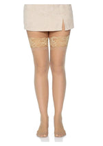 Load image into Gallery viewer, Leg Avenue Stay Up 3in Lace Top Lycra Sheer Thigh High - Nude - One Size
