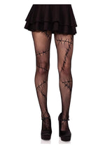 Load image into Gallery viewer, Leg Avenue Stiched Up Net Tights - Black - One Size
