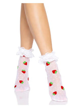 Load image into Gallery viewer, Leg Avenue Strawberry Polka Dot Ruffle Top Anklets - Red/White - One Size
