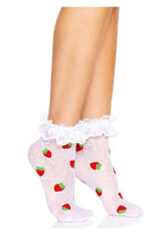 Load image into Gallery viewer, Leg Avenue Strawberry Polka Dot Ruffle Top Anklets - Red/White - One Size
