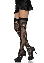 Load image into Gallery viewer, Leg Avenue Sugar Skull Net Thigh Highs
