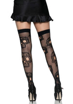 Load image into Gallery viewer, Leg Avenue Sugar Skull Net Thigh Highs - Black - One Size
