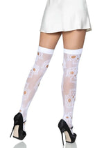 Load image into Gallery viewer, Leg Avenue Sugar Skull Net Thigh Highs - White - One Size
