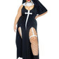 Leg Avenue Sultry Sinner Dual Slit Garter Dress with Vinyl Cross Detail, Vinyl Collar, and Nun Habit - Black/White - Queen/XLarge/XXLarge - 3 Piece