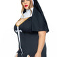 Leg Avenue Sultry Sinner Dual Slit Garter Dress with Vinyl Cross Detail, Vinyl Collar, and Nun Habit