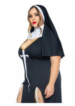 Load image into Gallery viewer, Leg Avenue Sultry Sinner Dual Slit Garter Dress with Vinyl Cross Detail, Vinyl Collar, and Nun Habit