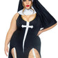 Leg Avenue Sultry Sinner Dual Slit Garter Dress with Vinyl Cross Detail, Vinyl Collar, and Nun Habit - Black/White - 3XLarge/4XLarge/Queen - 3 Piece