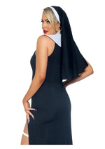 Load image into Gallery viewer, Leg Avenue Sultry Sinner Dual Slit Garter Dress with Vinyl Cross Detail, Vinyl Collar, and Nun Habit