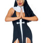 Leg Avenue Sultry Sinner Dual Slit Garter Dress with Vinyl Cross Detail, Vinyl Collar, and Nun Habit