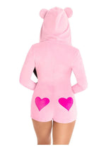 Load image into Gallery viewer, Leg Avenue Sweetheart Bear Velvet Zip Up Romper with Heart Accent - Pink - XSmall