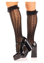 Load image into Gallery viewer, Leg Avenue Sweetheart Knit Knee Highs with Lace Ruffle Cuff