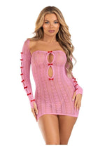 Load image into Gallery viewer, Leg Avenue Sweetheart Striped Tube Dress and Matching Shrug with Keyhole and Mini Bow Detail - Pink - One Size - 2 Piece