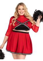 Load image into Gallery viewer, Leg Avenue Varsity Babe Set Crop Top with Cheer Logo, Pleated Skirt, and Pom Poms (3 Piece) - 1x/2x - Red
