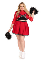 Load image into Gallery viewer, Leg Avenue Varsity Babe Set Crop Top with Cheer Logo, Pleated Skirt, and Pom Poms (3 Piece) - 1x/2x
