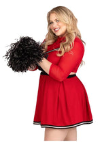 Load image into Gallery viewer, Leg Avenue Varsity Babe Set Crop Top with Cheer Logo, Pleated Skirt, and Pom Poms - Red - 3XLarge/4XLarge - 3 Piece
