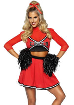 Load image into Gallery viewer, Leg Avenue Varsity Babe Set Crop Top with Cheer Logo, Pleated Skirt, and Pom Poms - Red - XSmall - 3 Piece
