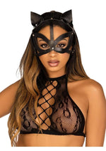 Load image into Gallery viewer, Leg Avenue Vegan Leather Studded Cat Mask - Black - One Size
