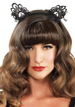 Load image into Gallery viewer, Leg Avenue Venice Lace Cat Ears with Organza Bows - Black - One Size