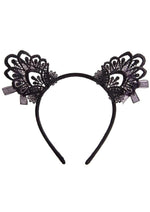 Load image into Gallery viewer, Leg Avenue Venice Lace Cat Ears with Organza Bows - Black - One Size