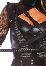 Load image into Gallery viewer, Leg Avenue Villainess Vixen Spandex Strappy Bodysuit with O-Ring Attached Garter and Matching Hooded Mask