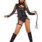 Leg Avenue Villainess Vixen Spandex Strappy Bodysuit with O-Ring Attached Garter and Matching Hooded Mask