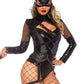 Leg Avenue Villainess Vixenspandex Strappy Bodysuit with O-Ring Attached Garter and Matching Hooded Mask - Black - Medium - 2 Piece