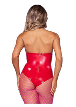 Load image into Gallery viewer, Leg Avenue Vinyl Boned Bodysuit - Red - Small
