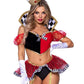 Leg Avenue Wicked Wonderland Queen Tow-Tone Boned Crop Top with Stay Up Collar and Broach Accent, Garter Panty with Peplum Skirt, and Crown Headband - Black/Red - Large - 3 Piece