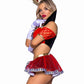 Leg Avenue Wicked Wonderland Queen Tow-Tone Boned Crop Top with Stay Up Collar and Broach Accent, Garter Panty with Peplum Skirt, and Crown Headband - Black/Red - XSmall - 3 Piece