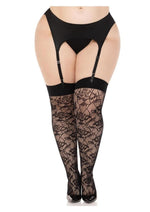 Load image into Gallery viewer, Leg Avenue Wild Rose Net Thigh Highs - 1x-2x - Black
