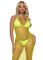 Load image into Gallery viewer, Leg Avenue Woven Twist Net Backless Maxi Dress - One Size - Lemon - Yellow - One Size
