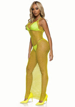 Load image into Gallery viewer, Leg Avenue Woven Twist Net Backless Maxi Dress - One Size - Lemon