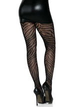 Load image into Gallery viewer, Leg Avenue Zebra Net Tights - Black - One Size