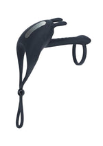 Load image into Gallery viewer, Levelz Adjustable Bunny Vibrating Rechargeable Silicone Lasso Cock Ring and Shaft Loop - Black