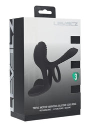 Levelz Triple Motor Vibrating Silicone Rechargeable Cock Ring - Black