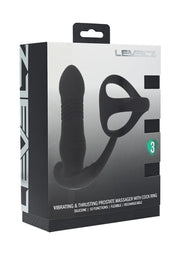 Levelz Vibrating and Thrusting Silicone Rechargeable Prostate Massager with Tri O Cock Ring - Black