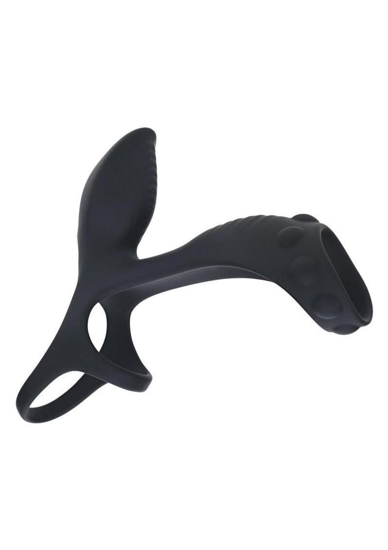 Levelz Vibrating Silicone Rechargeable Cock and Ball Ring with Shaft Loop - Black